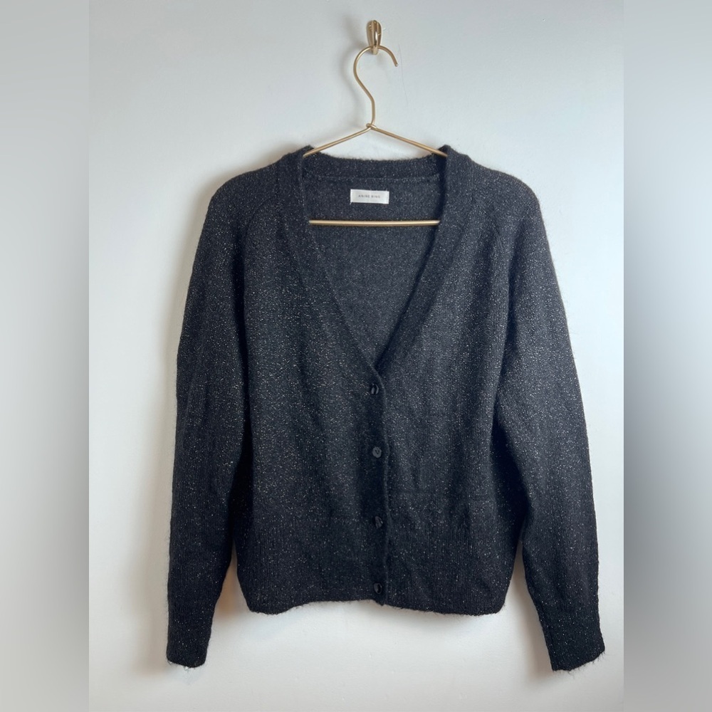 ANINE BING Mason Cardigan black mohair sparkle M - Picture 2 of 14